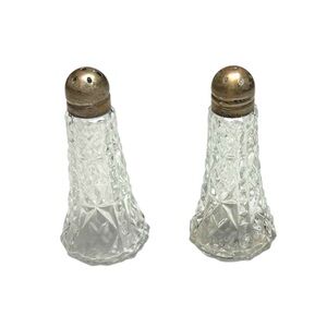 PAT APPL'D FOR Press Glass Salt & Pepper Shaker w/Sterling Silver Top Vintage